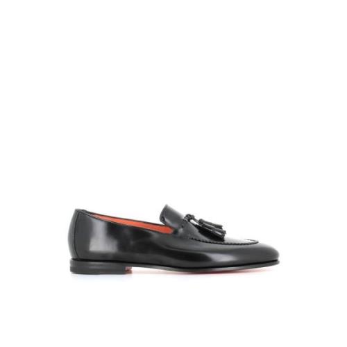 Zwarte geborsteld leren tassel loafers Santoni , Black , Heren