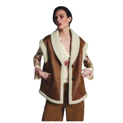 Oversized Mouwloos Vest van Nepbont Summum Woman , Brown , Dames