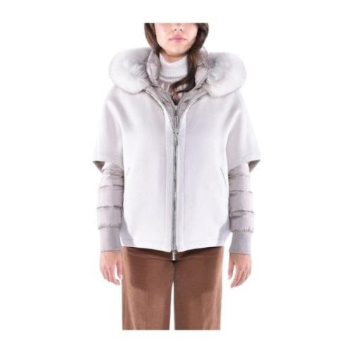 Korte wollen cape met afneembare dons Pegasus Moorer , White , Dames