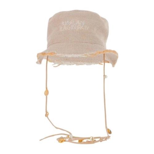 Beige Hemp Bucket Hoed met Logo Borduursel Ruslan Baginskiy , Beige , ...