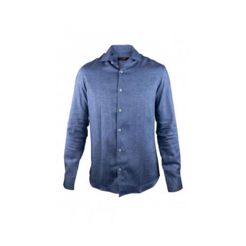 Donkerblauw Sorrento CST Linnen Overhemd Moorer , Blue , Heren