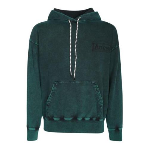 Groene Hoodie met Logo Print Aries , Green , Heren