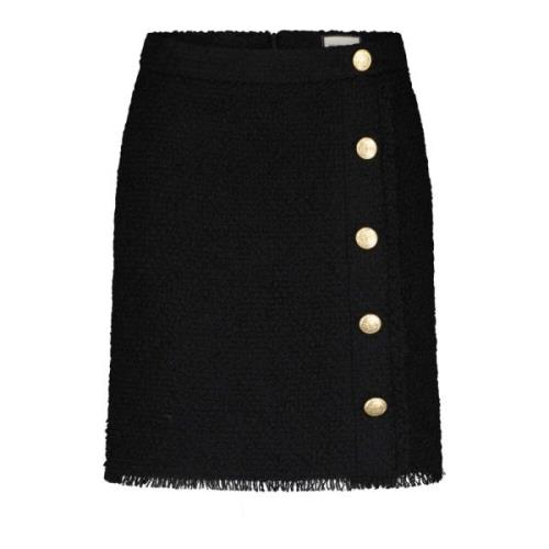 Elegante Wollen Rok met Franjes Seductive , Black , Dames