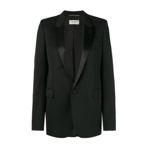 Tube Tuxedo Jacket In Grain De Poudre Saint Laurent , Black , Dames