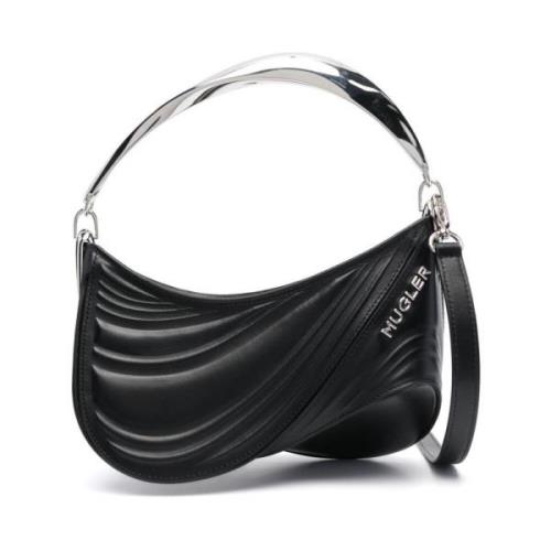 Zwarte Spiral Curve Geëmbosseerde Tote Tas Mugler , Black , Dames