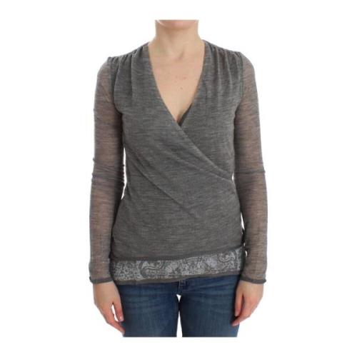 Ermanno Scervino Gray Wool Blend Stretch Strety Long Sleeve Sweater Er...