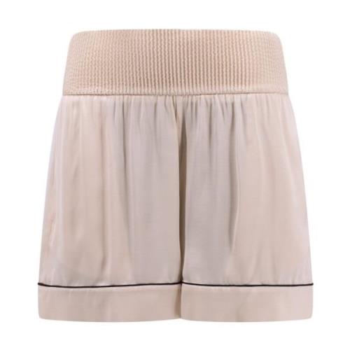 Beige Shorts met Elastische Tailleband Off White , Beige , Dames