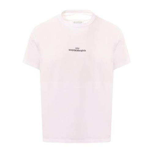 Witte Crew-neck T-shirt met Geborduurd Logo Maison Margiela , White , ...