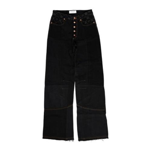 Flare Denim Broek Marine Serre , Black , Dames