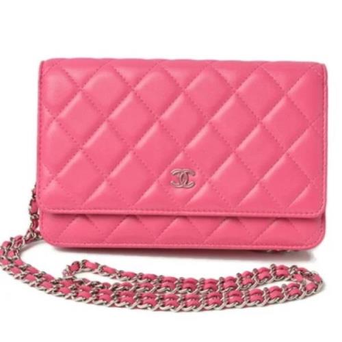 Roze Leren Ketting Portemonnee Chanel Vintage , Pink , Dames