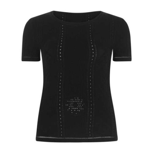 Zwarte Lunar-Pointelle Viscose Blend T-Shirt Marine Serre , Black , Da...