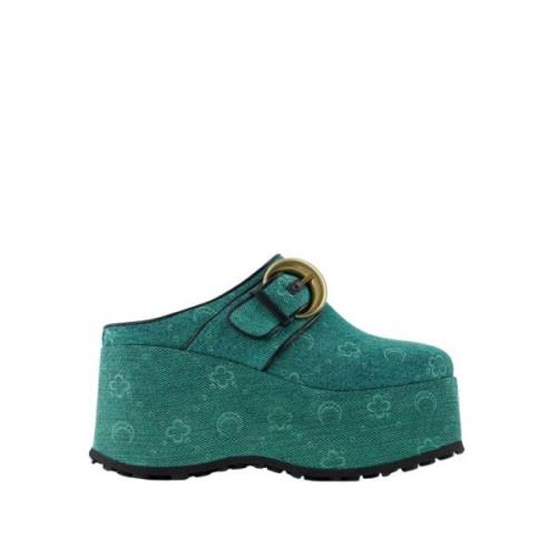 Groene Denim Moonogram Slides Marine Serre , Green , Dames