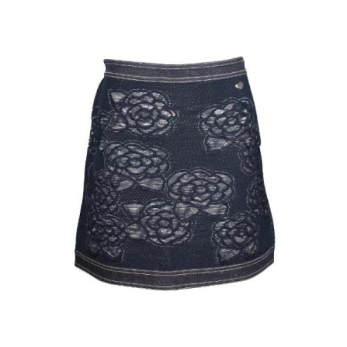 Tweedehands Katoenen Shorts-Rokken, Chanel Floral Motif Denim Mini Rok...