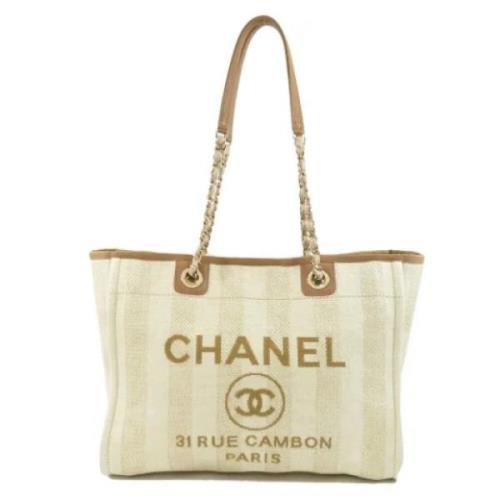 Beige Canvas Deauville Tote Bag Chanel Vintage , Beige , Dames