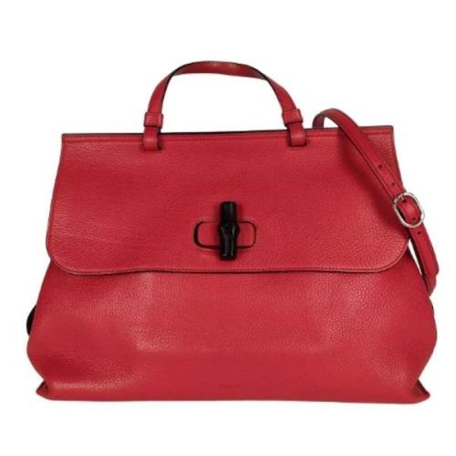 Rode leren Gucci Bamboo handtas Gucci Vintage , Red , Dames