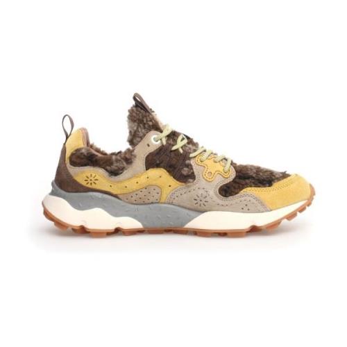 Beige-Bruine Sneakers met Geel Suède Flower Mountain , Beige , Dames