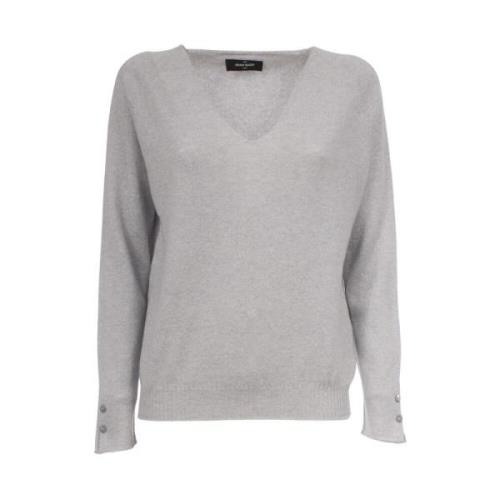 Cashmere Trui met V-hals Gran Sasso , Gray , Dames