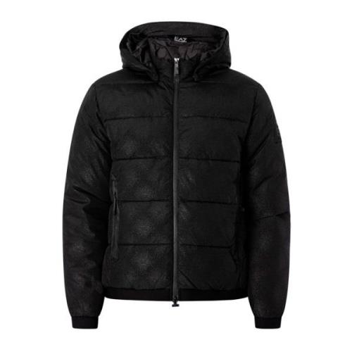 Zwarte Gewatteerde Jas met Capuchon Emporio Armani EA7 , Black , Heren