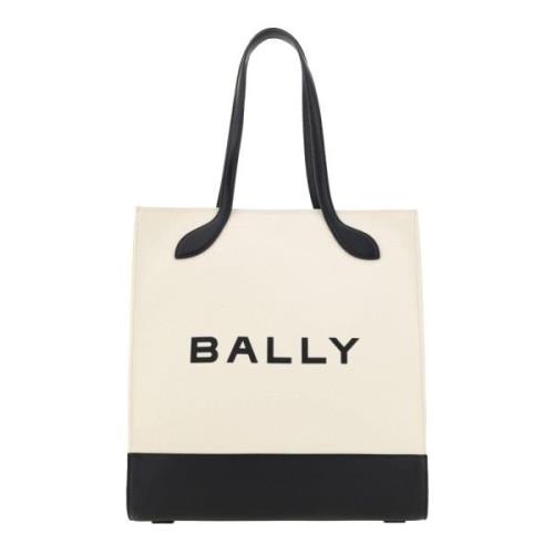 Witte en Zwarte Leren Tote Schoudertas Bally , Beige , Dames