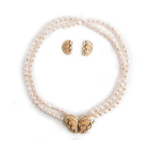 Pearled Butterfly Set Kenneth Jay Lane Pre-owned , Pink , Dames