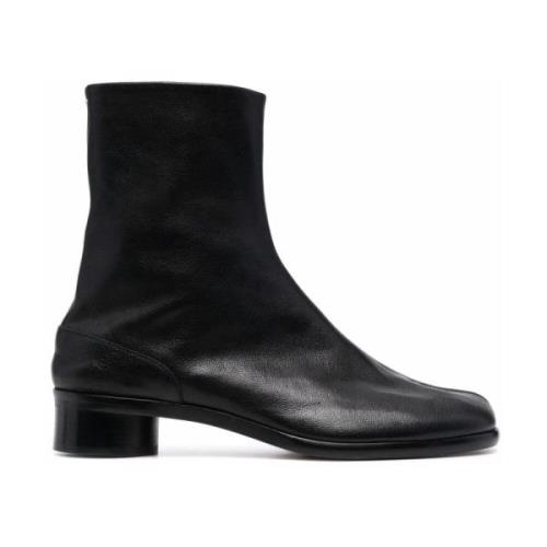 Zwarte Leren Split Teen Enkellaarzen Maison Margiela , Black , Heren