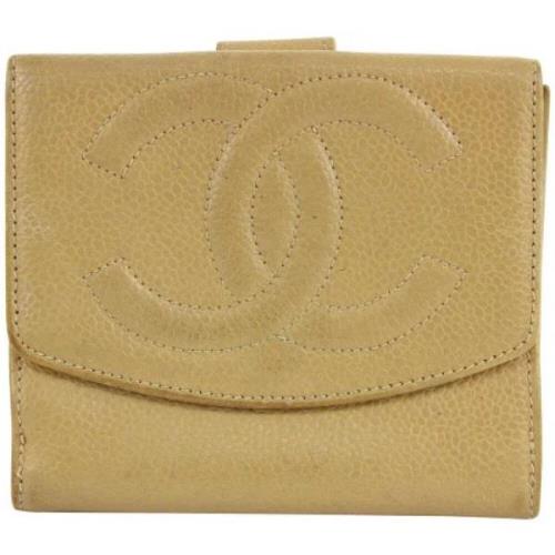 Vintage Leren Portemonnee Chanel Vintage , Beige , Dames