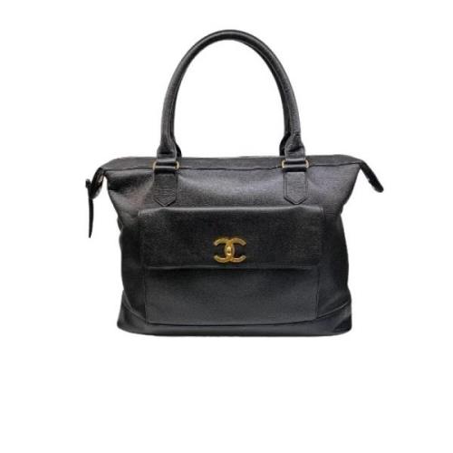 Vintage Leren Handtas met Gouden Hardware Chanel Vintage , Black , Dam...