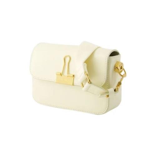 Beige Leren Schoudertas Off White , Beige , Dames