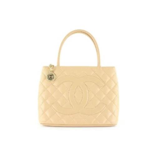 Vintage Leren Tassen Chanel Vintage , Beige , Dames