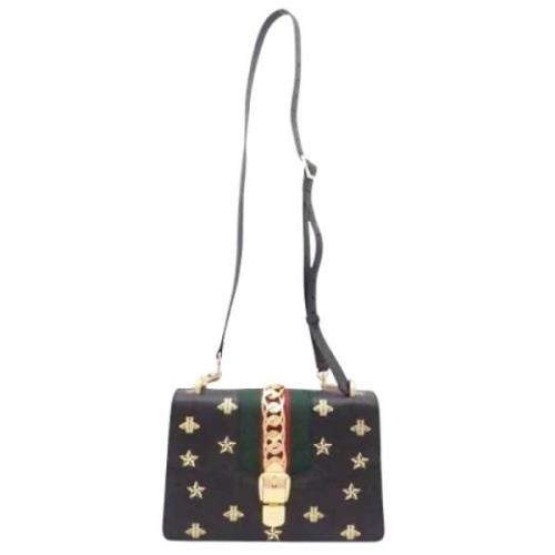 Tweedehands Zwarte Leren Gucci Sylvie Tas Gucci Vintage , Black , Dame...