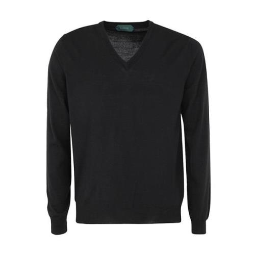 V-hals basic pullover-trui Zanone , Black , Heren