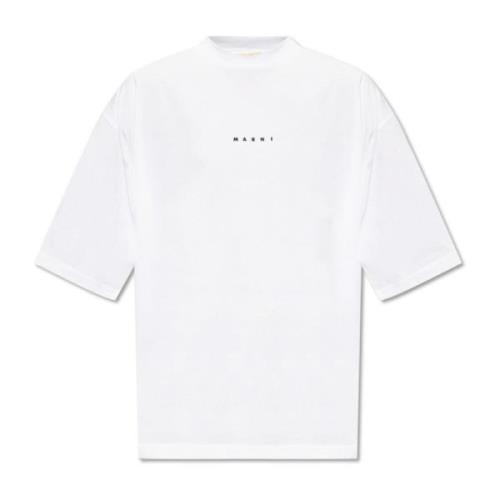 T-shirt met logo Marni , White , Heren