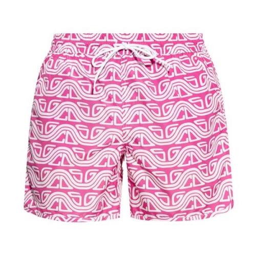 Gestreepte zwemshorts met logodetails Gcds , Pink , Heren