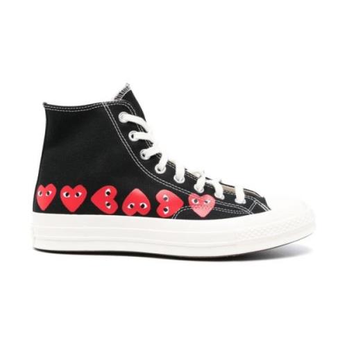 Zwarte Canvas Hart Print Sneakers Comme des Garçons , Black , Dames