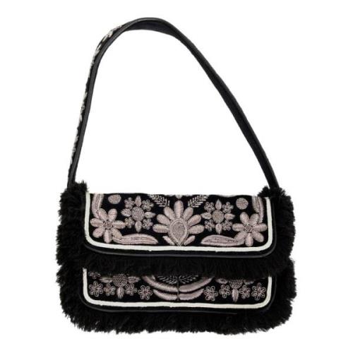 Zari geborduurde fluwelen baguette tas Antik Batik , Black , Dames