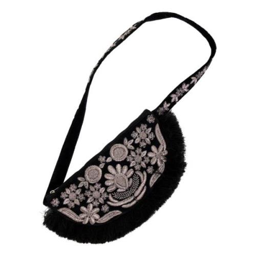 Zari geborduurde fluwelen heuptas Antik Batik , Black , Dames