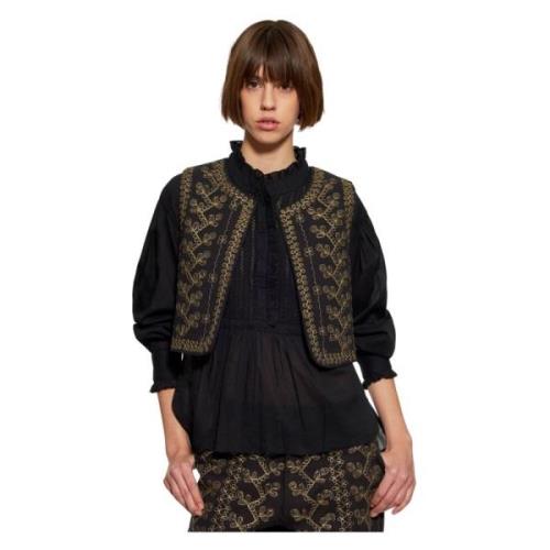 Oriane geborduurd vest Antik Batik , Black , Dames