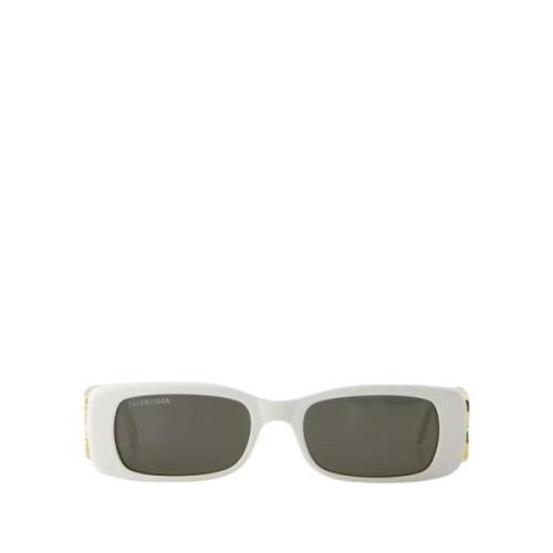 Rechthoekige zonnebril - Wit/Goud/Grijs Balenciaga , White , Dames