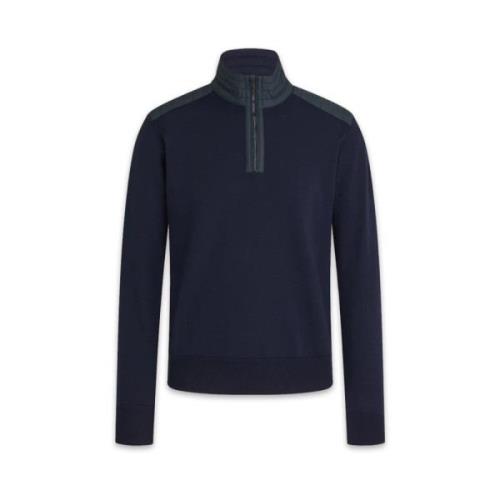 Merino Quarter Zip Jumper met Textuur Nylon Panelen Belstaff , Blue , ...