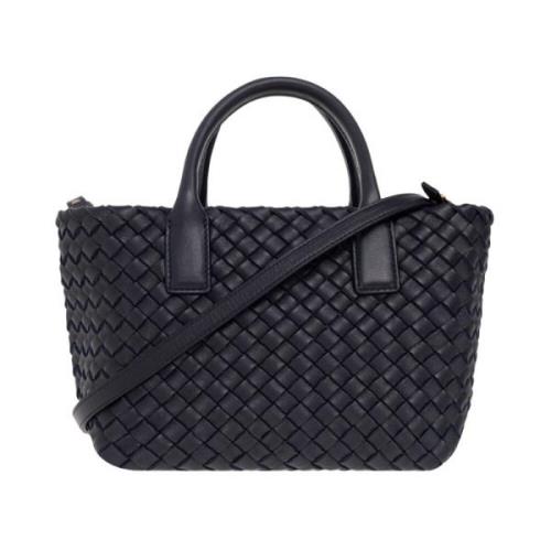 Navy Blue Intreccio Mini Shopper Tas Bottega Veneta , Blue , Dames