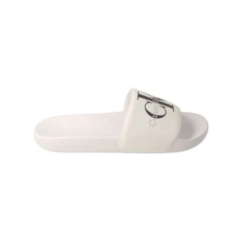 Witte Slide Sandalen voor Heren Calvin Klein , White , Heren