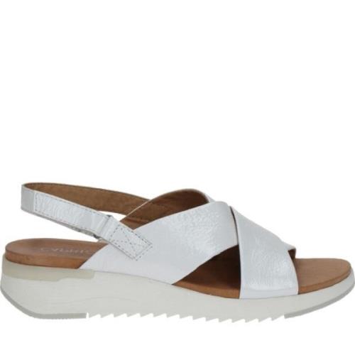 Witte Leren Platte Sandalen Caprice , White , Dames