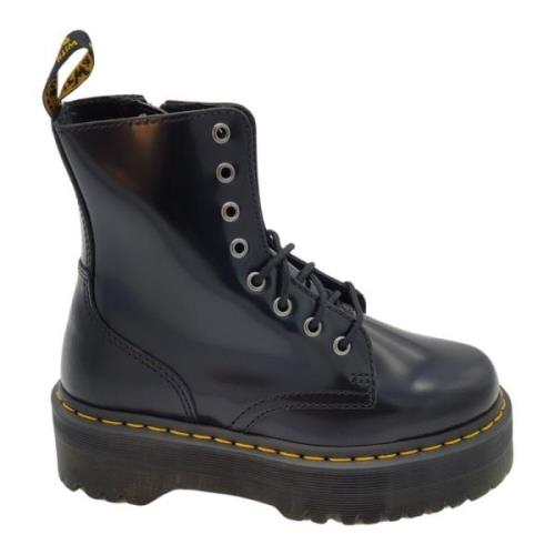 Leren Militaire Stijl Laarzen met Gele Stiksels en Rits Dr. Martens , ...