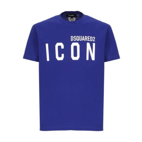 Blauw Katoenen T-shirt met Contrasterend Logo Dsquared2 , Blue , Heren