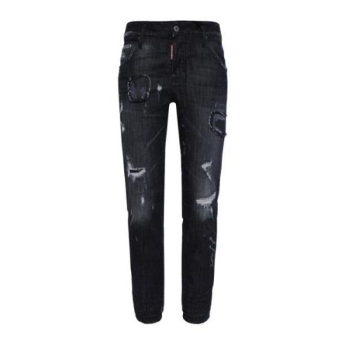 Stijlvolle Straight Jeans voor Vrouwen Dsquared2 , Black , Dames