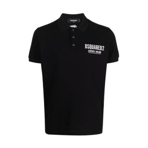 Zwart Polo T-Shirt met knoopsluiting Dsquared2 , Black , Heren