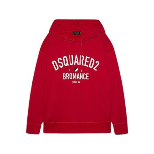 Oversized Katoenen Sweatshirt met Capuchon Dsquared2 , Red , Heren