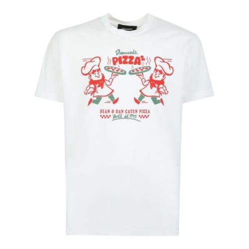 Pizza Twins Grafische Print T-Shirt Dsquared2 , White , Heren