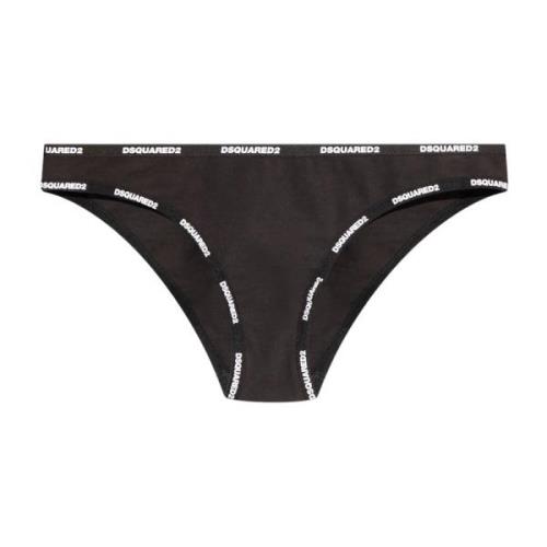 Katoenen Slipjes, Zwart, Bedrukt Logo Dsquared2 , Black , Dames