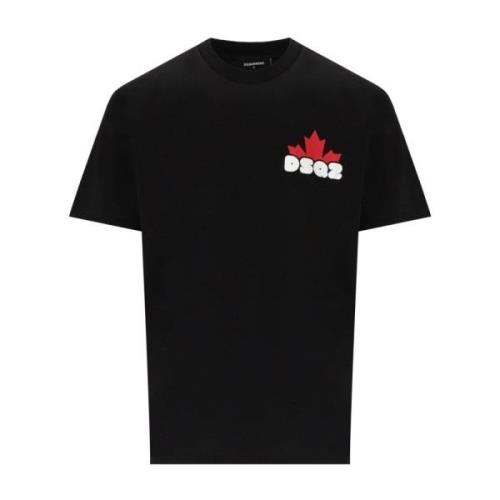 Wijdvallend Zwart T-Shirt met Logo Print Dsquared2 , Black , Heren